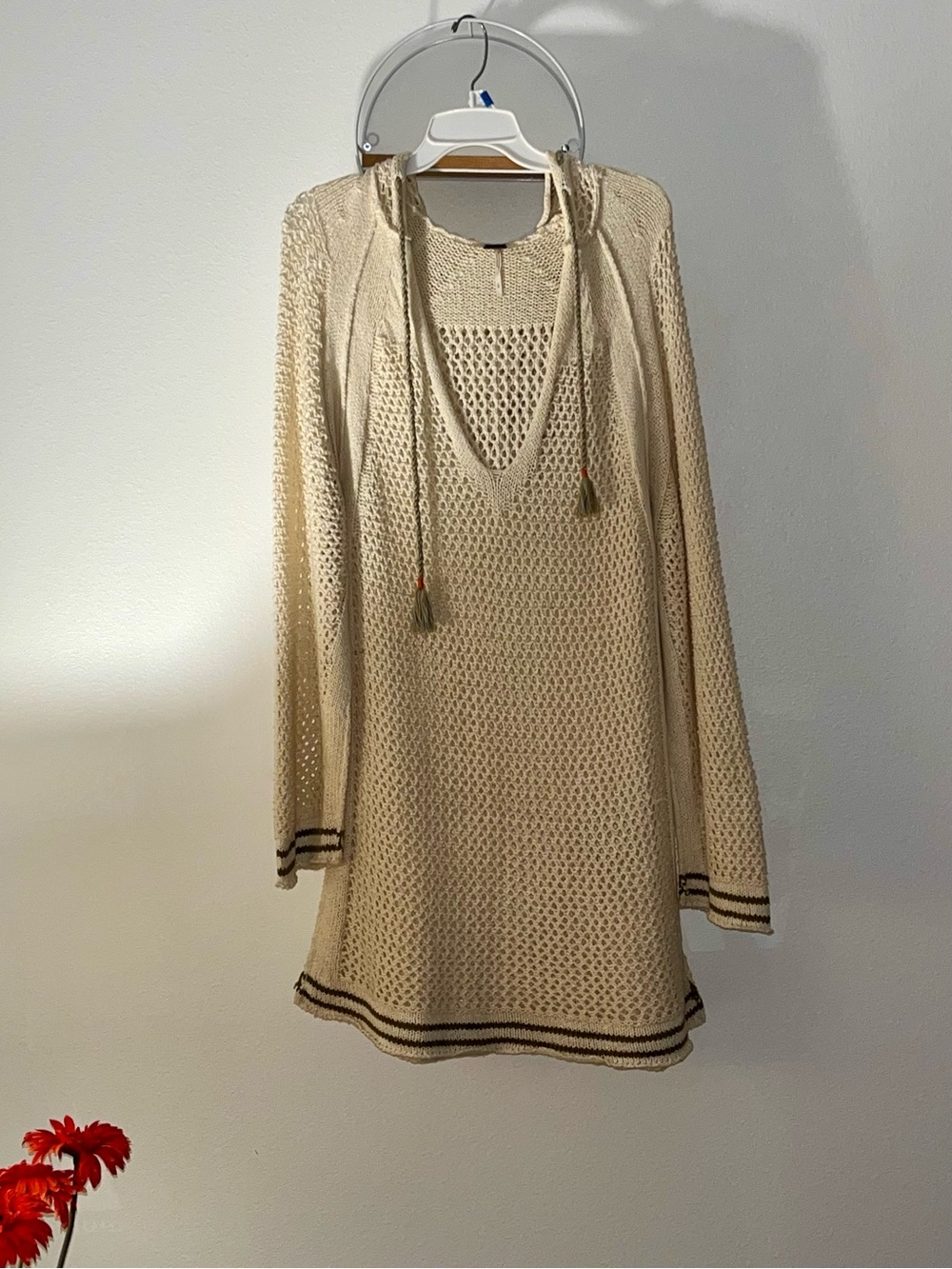 Free people Cream Crochet Beach Cover-Up Dress with Hood